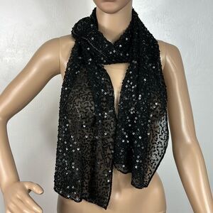 Black Sparky Sequin Rectangle Skinny Scarf